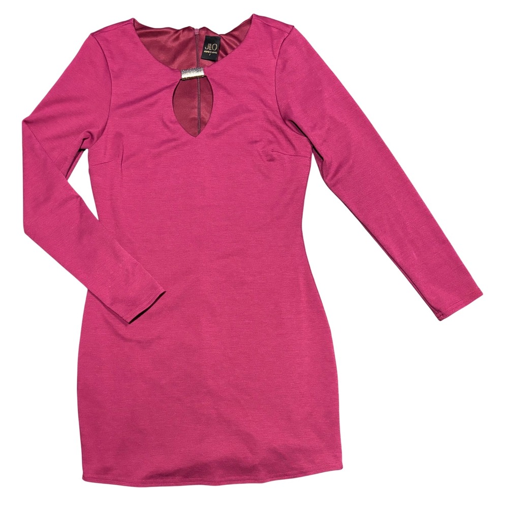 JLO Jennifer Lopez Pink Jewel Cutout Long Sleeve Bodycon‎ Mini Dress Size 7